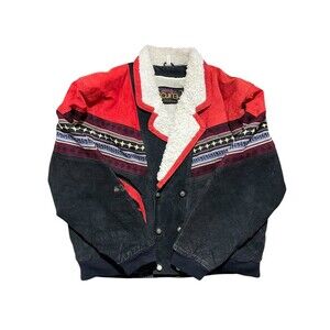 Euro Mond Leather Jacket Western Aztec Suede Bromberg Sherpa Sz 2XL